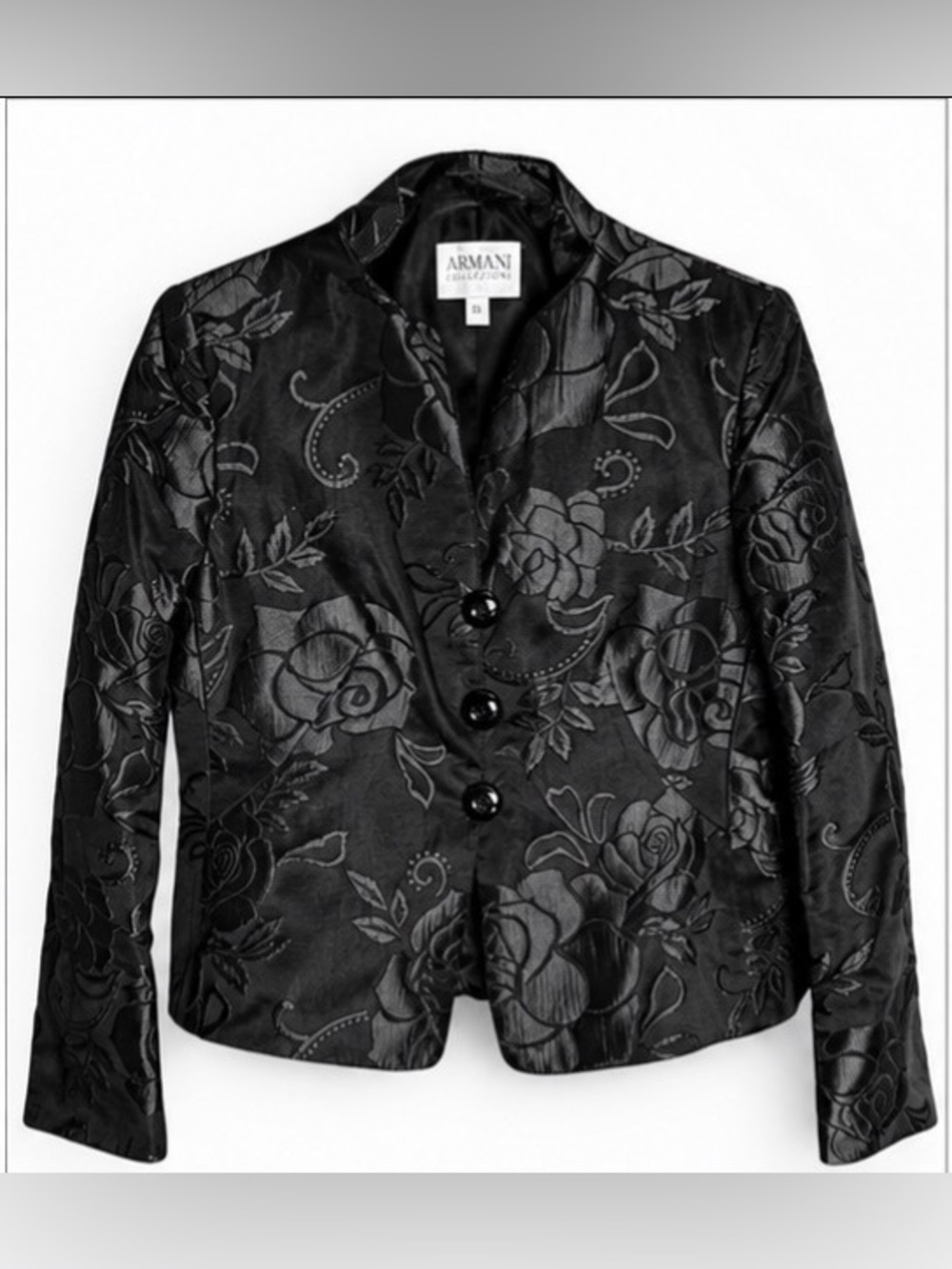 Armani Collezioni Black Floral Jacquard Blazer Jacket Size 10 Made in Italy